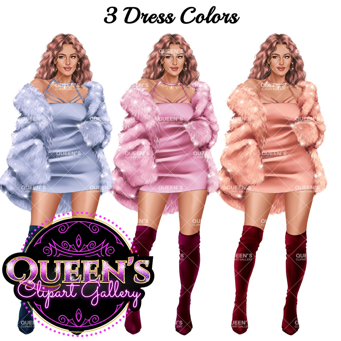 Woman in Dress, Fashion Girl Planner, Fashion Stickers, Fashion Girl, Fashion Illustration, Afro Girl Clipart, Fashion Model, Woman Clipart
