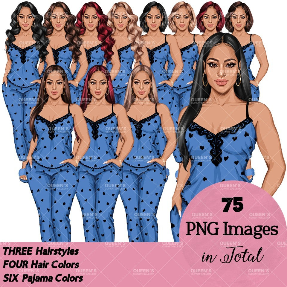 Pajama girl clipart, Afro Woman in Sleepwear, Pajama Illustration, Cozy clipart, Bedtime clipart, Pajama Fashion, Pajama Party, Fashion girl