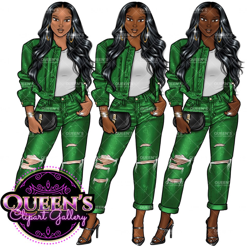 Denim girl clipart, Curvy girl clipart, Fashion girl clipart, Jeans Girl Clipart, African American clipart, Afro girls clipart, Girl Boss