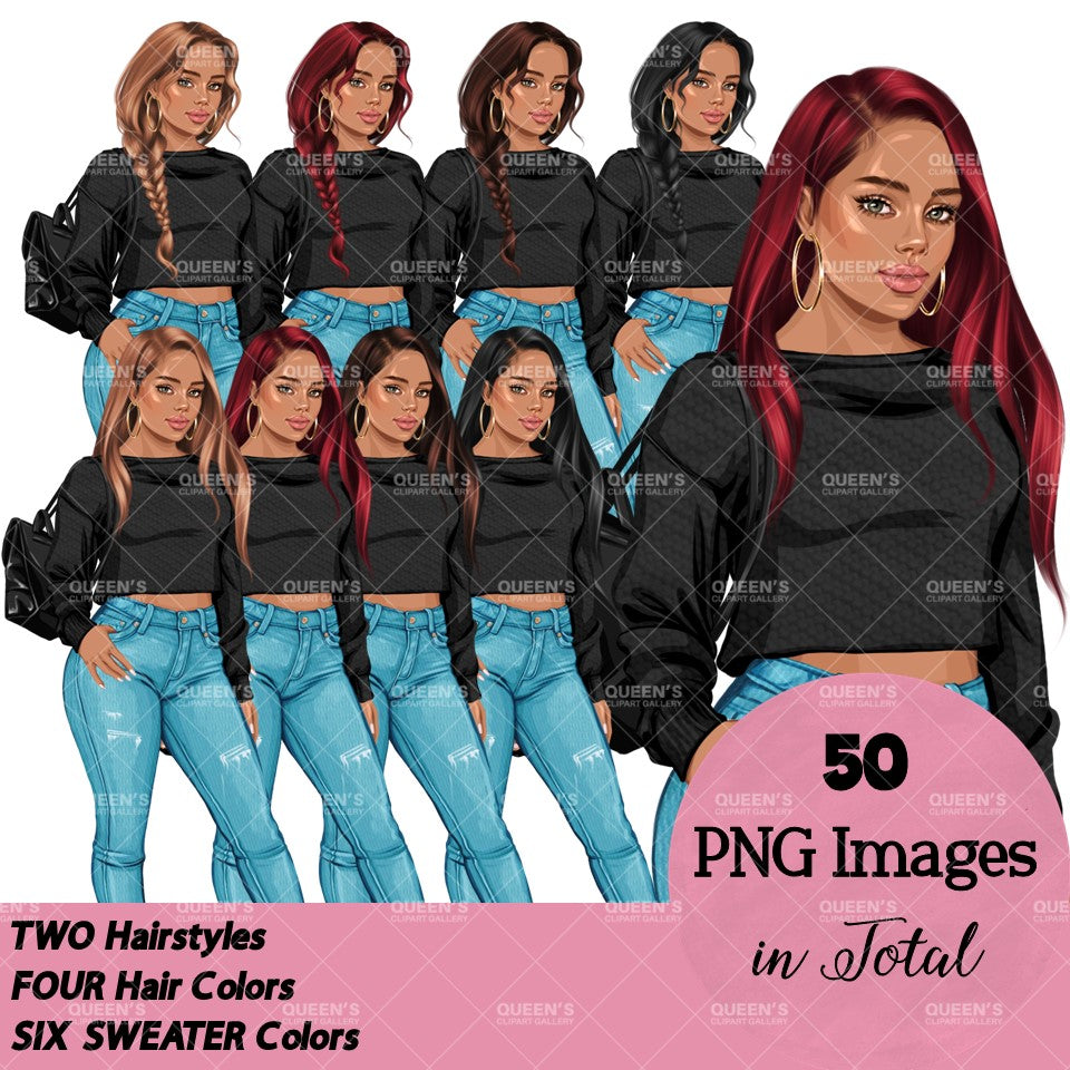 Denim jeans girl, Jeans girl clipart, Teenager clipart, Fashion girl clipart, Fashion illustration, Teen girl clipart, Denim Girl Clipart
