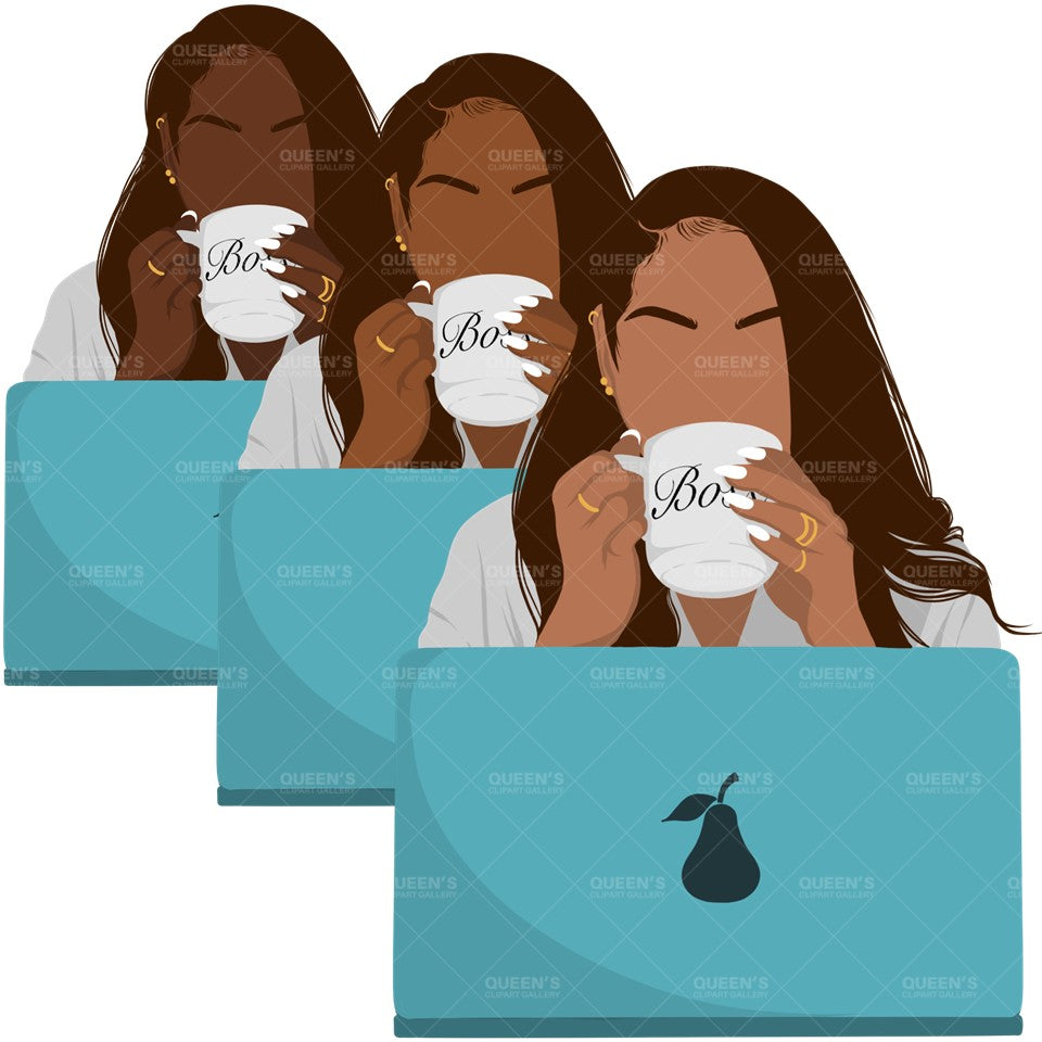 Flat clipart, Woman with Laptop, Afro girl clipart, Black woman clipart, Black girl magic, Fashion girl clipart, Girl boss clipart, Boss Lady