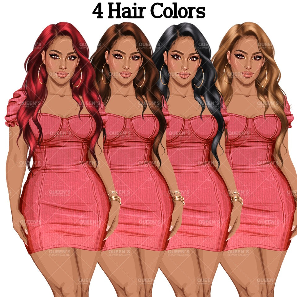 Girl boss, Lady boss, Afro girl clipart, Fashion girl clipart, Fashion illustration clipart, Curvy girl, Woman in dress, African American woman