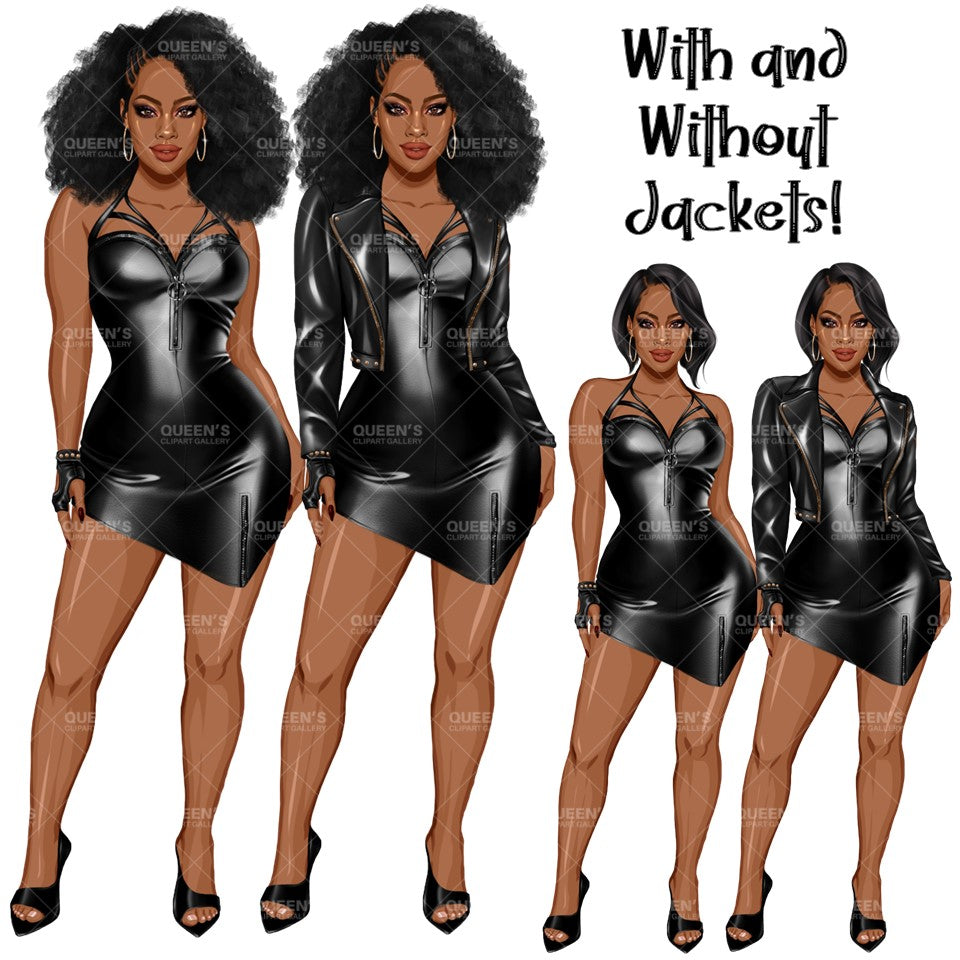 Afro woman in leather dress, Girl boss, Lady boss, Black girl magic, Fashion girl clipart, Fashion illustration clipart, Curvy girl clipart