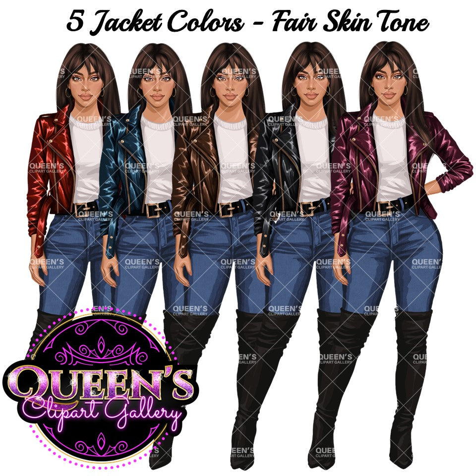 Denim Jeans Girl, Jeans Girl Clipart, Fashion Girl Clipart, Fashion Clipart, Woman in Leather Jacket, Curvy Girl Clipart, Denim Girl Clipart