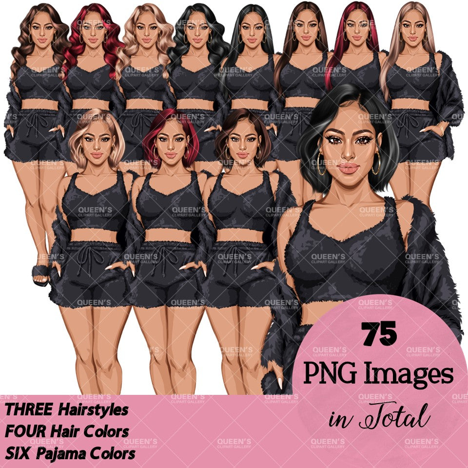 Pajama girl clipart, Afro Woman in Sleepwear, Pajama Illustration, Cozy clipart, Bedtime clipart, Pajama Fashion, Pajama Party, Fashion girl