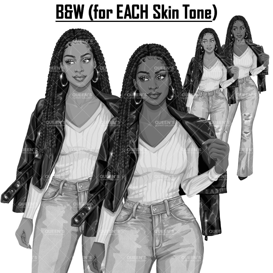 Afro Girl Clipart, Black Girl Magic, Denim Girl Clipart, Black Girl Clipart, Black Woman Clipart, African American Clipart, Fashion Girl