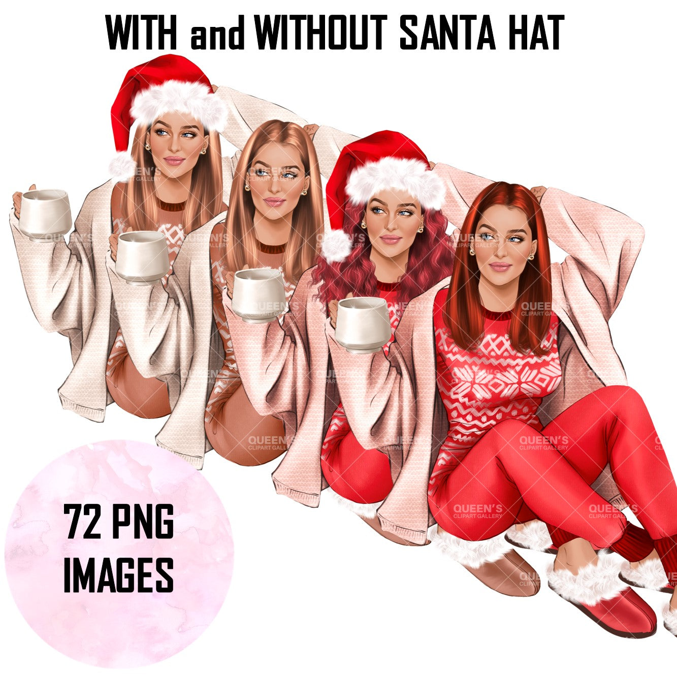 Santa Claus clipart, Santa costume clipart, New Year's clipart, Christmas girl clipart, Woman in Santa hat, Winter clipart, Winter illustration, Holiday clipart, Santa outfit, Holiday celebration, New Year clipart