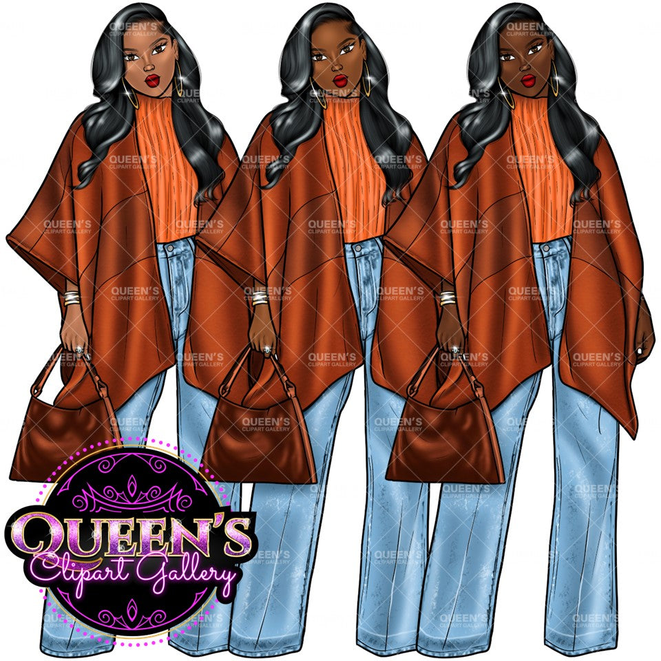 Denim girl clipart, Curvy girl clipart, Fashion girl clipart, Jeans Girl Clipart, African American clipart, Afro girls clipart, Girl Boss