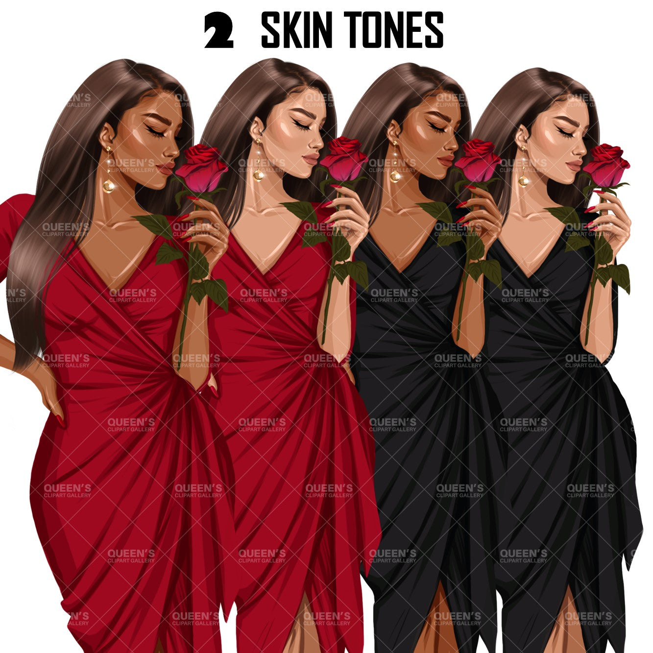 Valentine's Day rose, Woman in red dress, Valentine clipart, Fashion Illustration, Fashion girl png, Red rose, Love, Girl boss planner