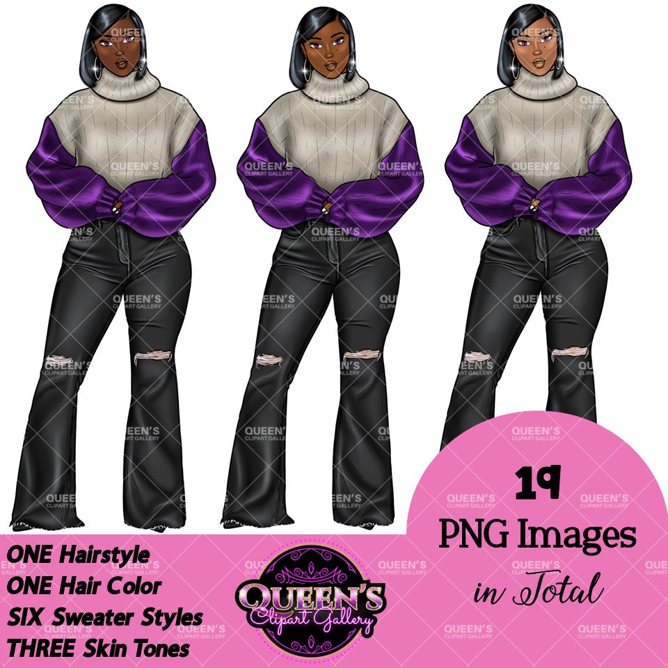Denim girl clipart, Black girl magic, Fashion girl clipart, African American woman, Afro girl clipart, Girl boss, Winter Clipart, Boss lady