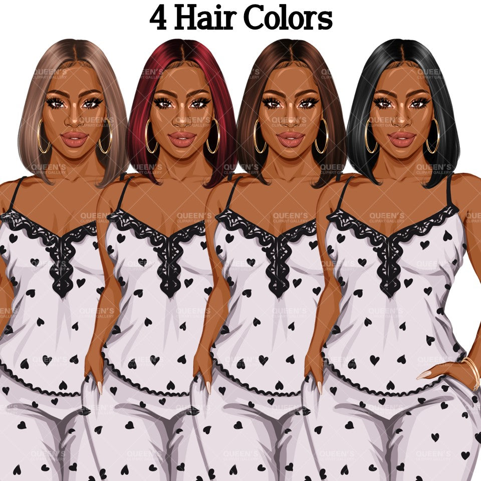 Pajama girl clipart, Afro Woman in Sleepwear, Pajama Illustration, Cozy clipart, Bedtime clipart, Pajama Fashion, Pajama Party, Fashion girl