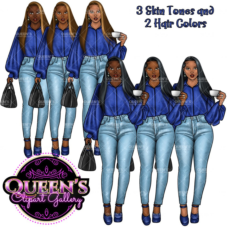 Denim jeans girl, Afro girl clipart, African American woman, Black woman clipart, Black girl magic, Fashion girl clipart, Girl boss, Curvy girl, Black Queen