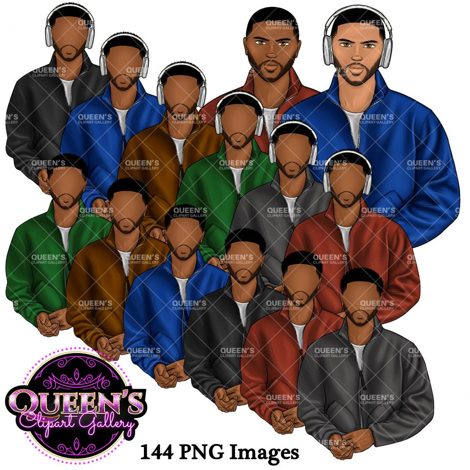 Man clipart, Handsome man clipart, Boyfriend clipart, Casual man clipart, Man with Headphones African American man clipart, Black man