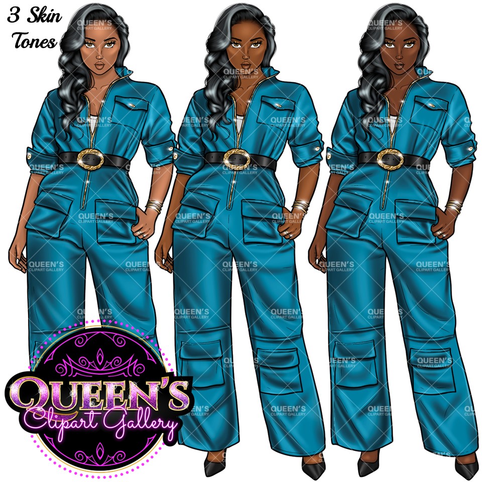 Denim girl clipart, Woman in Bodysuit, Fashion girl clipart, Black girl magic, African American woman clipart, Afro girl clipart Curvy girl