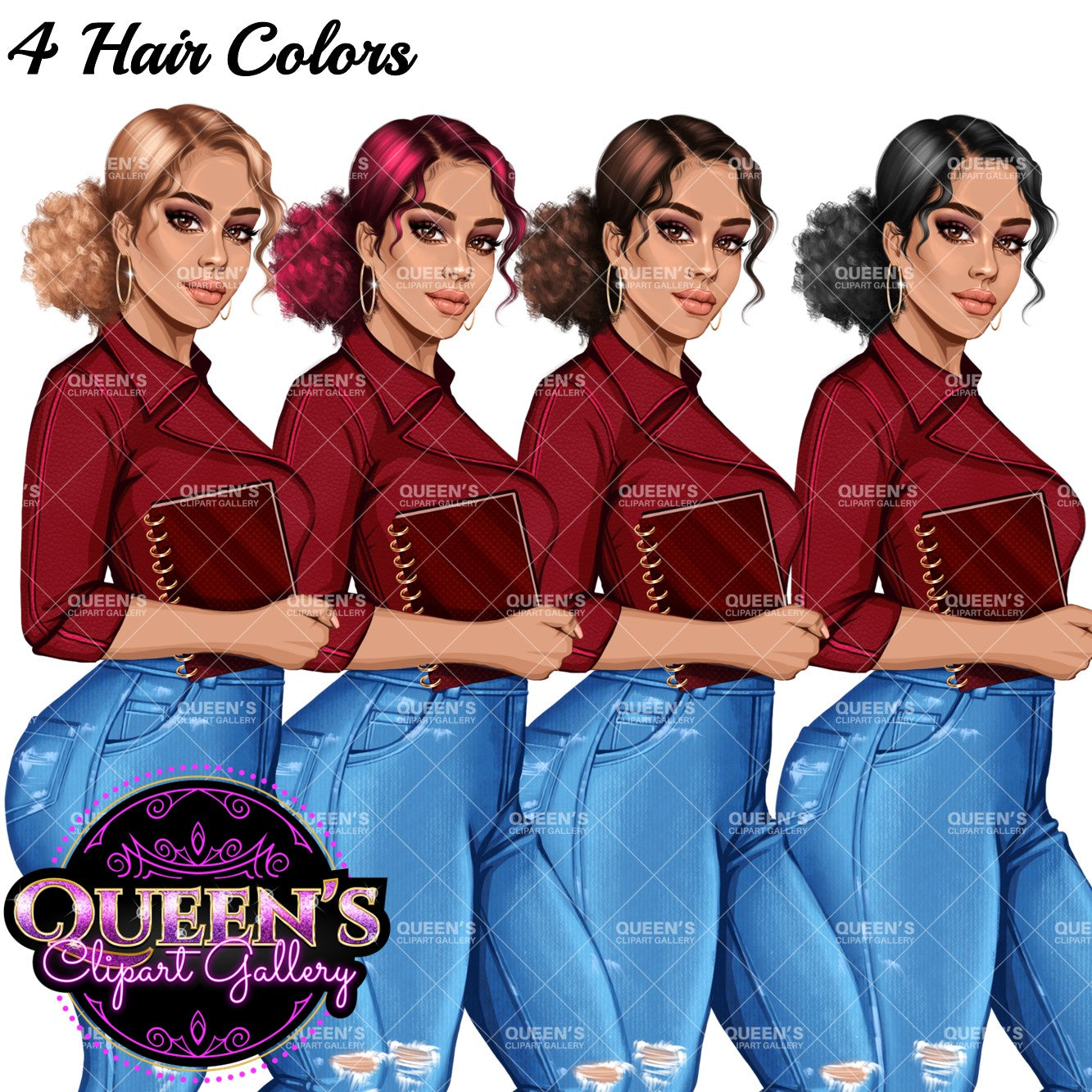 Planner girl clipart, Lady boss clipart, Curvy girl clipart, Fashion girl clipart, Jeans girl clipart, Denim jeans clipart, Girl boss, Woman