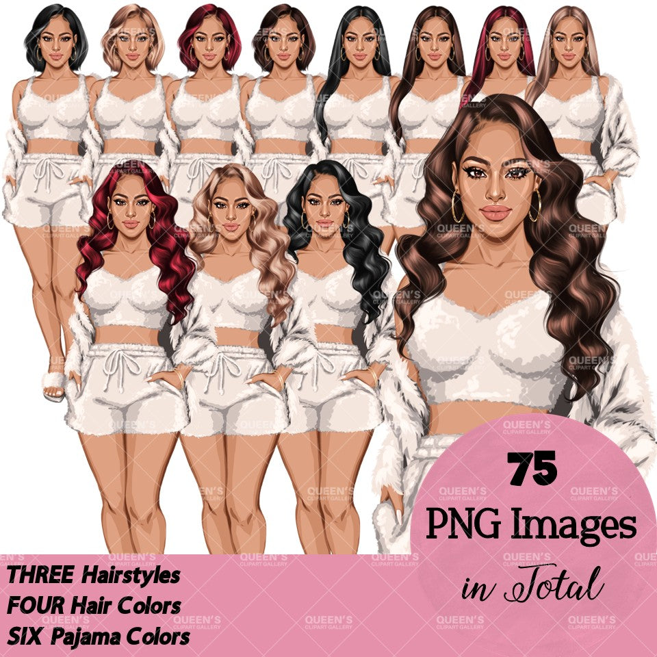 Pajama girl clipart, Afro Woman in Sleepwear, Pajama Illustration, Cozy clipart, Bedtime clipart, Pajama Fashion, Pajama Party, Fashion girl