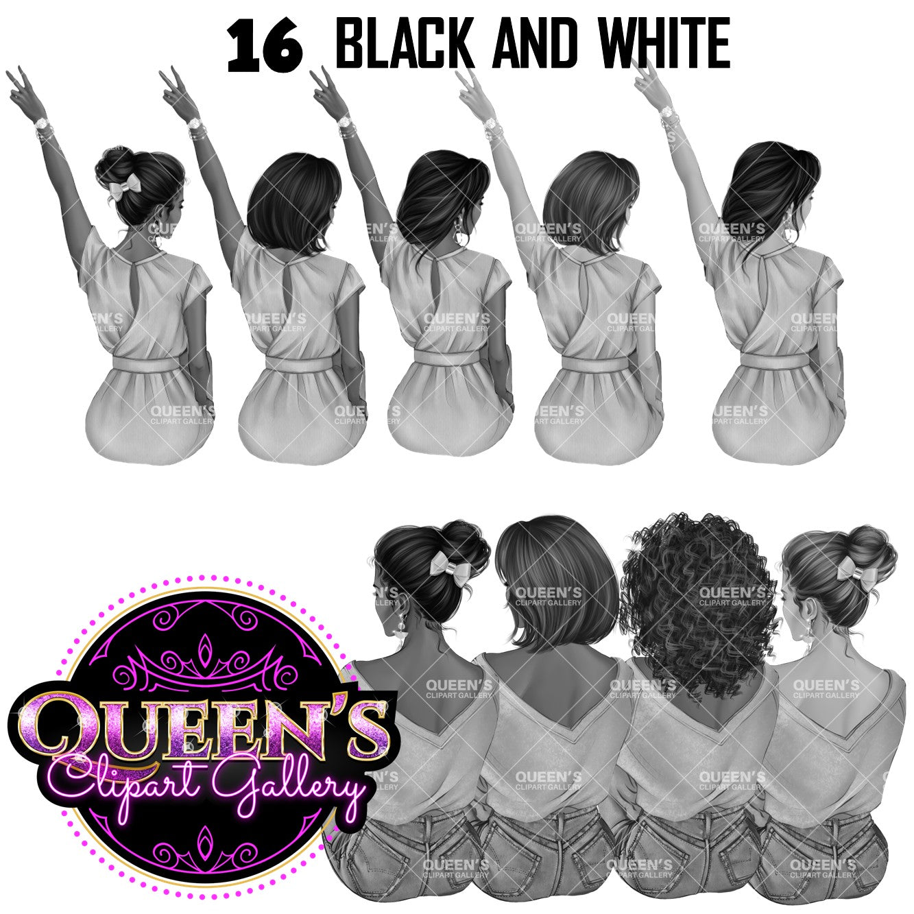 Best friends clipart, Soul sisters clipart, Besties clipart, Friends clipart, Bff clipart, Afro girls clipart, Friendship clipart, Denim girls