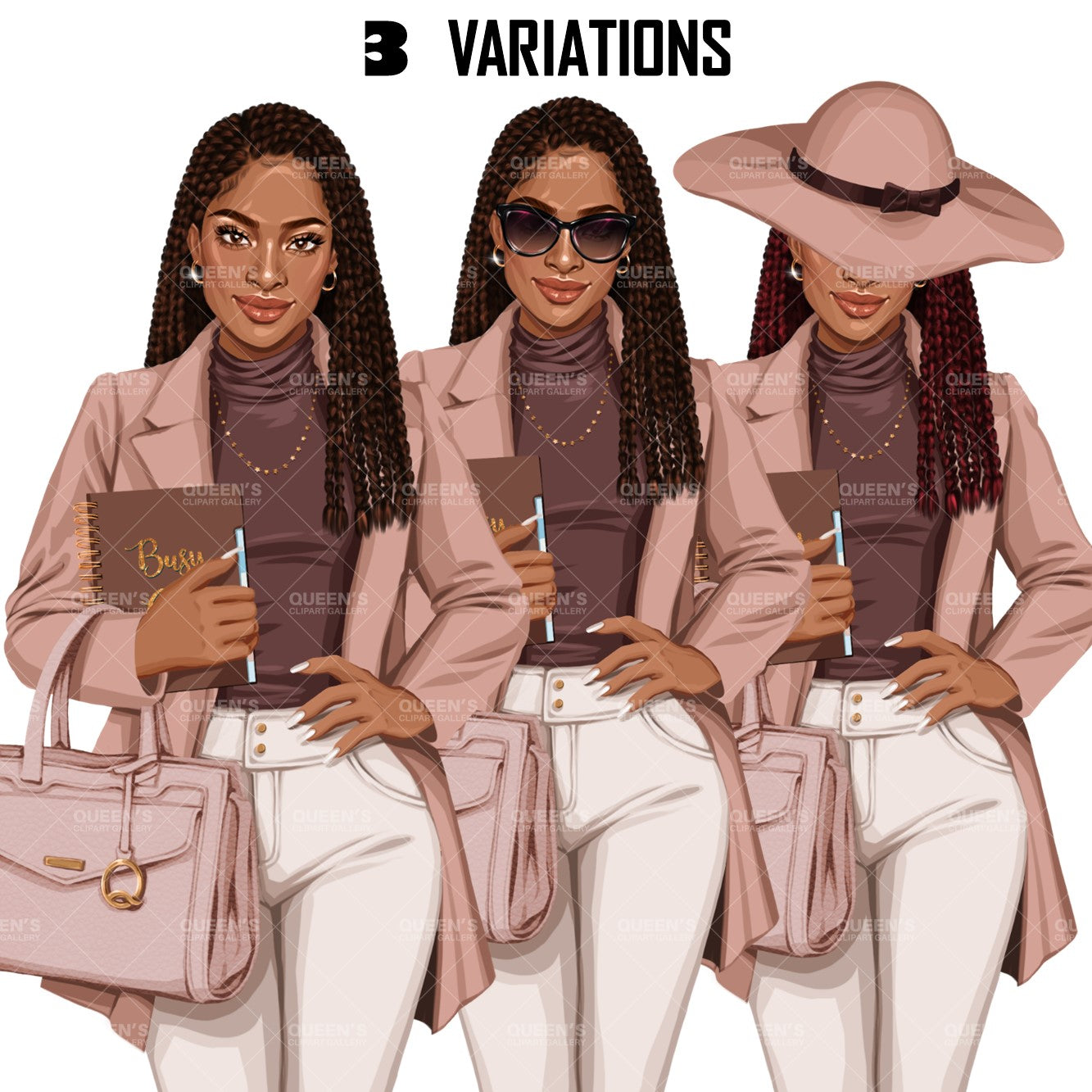 Planner girl clipart, Afro girl clipart, Lady boss clipart, Girl boss clipart, Fashion girl, African American woman, Business woman clipart