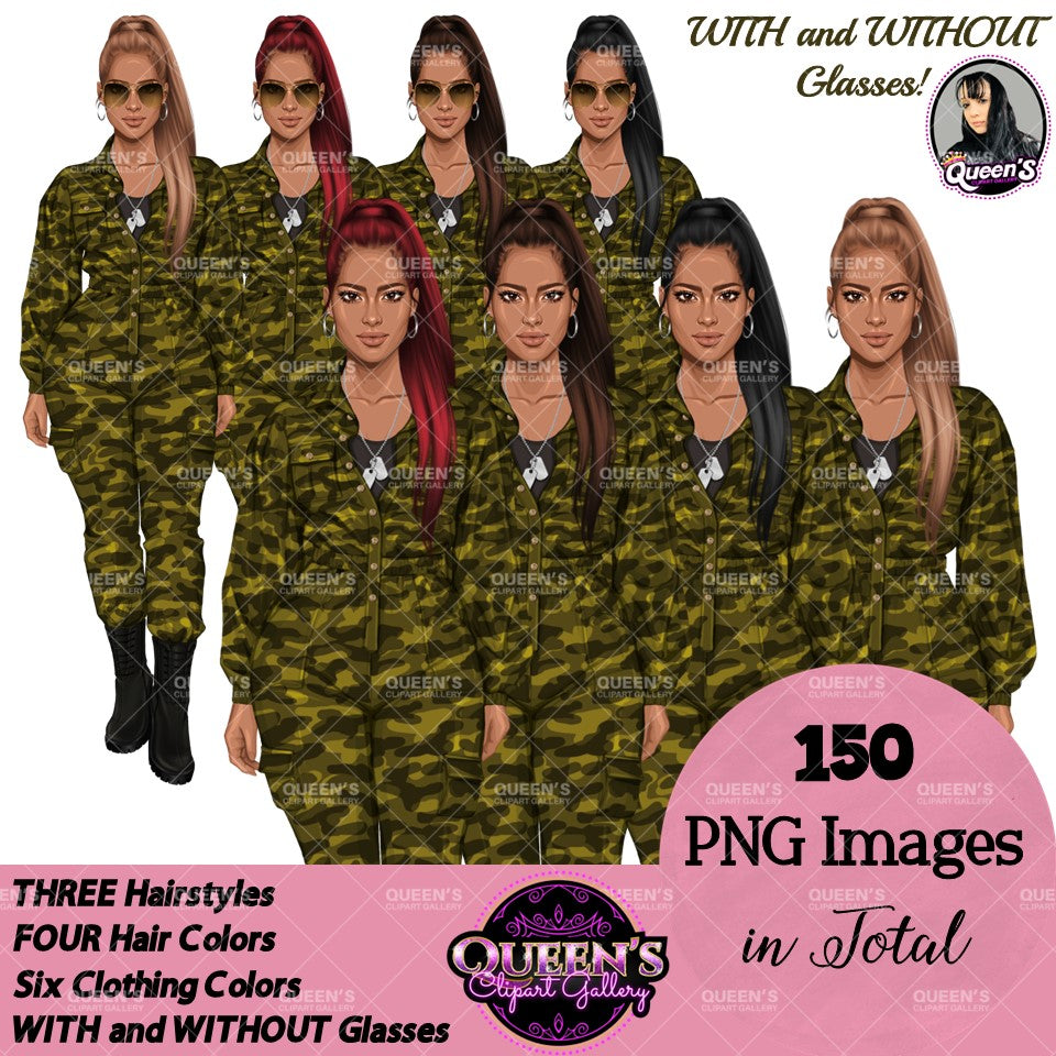 Army Clipart, Afro Military Woman Clipart, Fashion Girl Clipart, Veteran Day Clipart, Afro Female Troops, Memorial Day, Veteran, Soldier