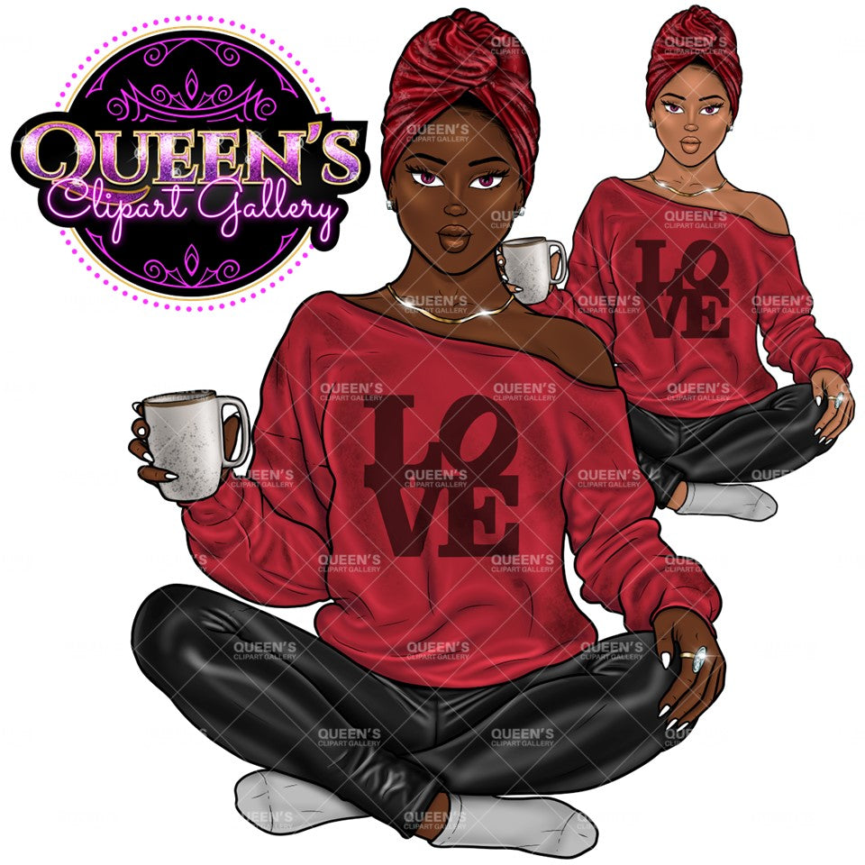 Yoga Clipart, Yoga Girl Clipаrt, Black Girl in Lotus Pose, Meditation Clipart, Coffee Clipart, Mindfulness Clipart, Afro Girl Clipart, Woman