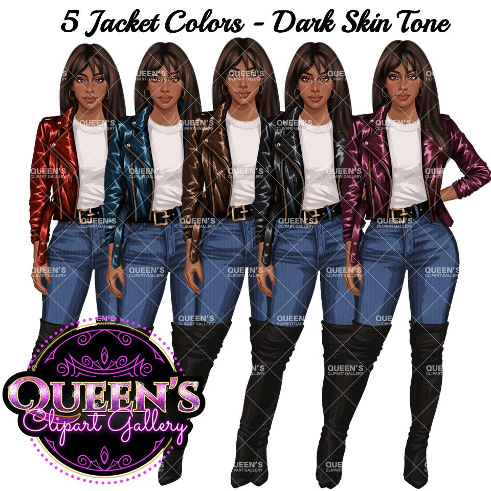 Denim Jeans Girl, Jeans Girl Clipart, Fashion Girl Clipart, Fashion Clipart, Woman in Leather Jacket, Curvy Girl Clipart, Denim Girl Clipart