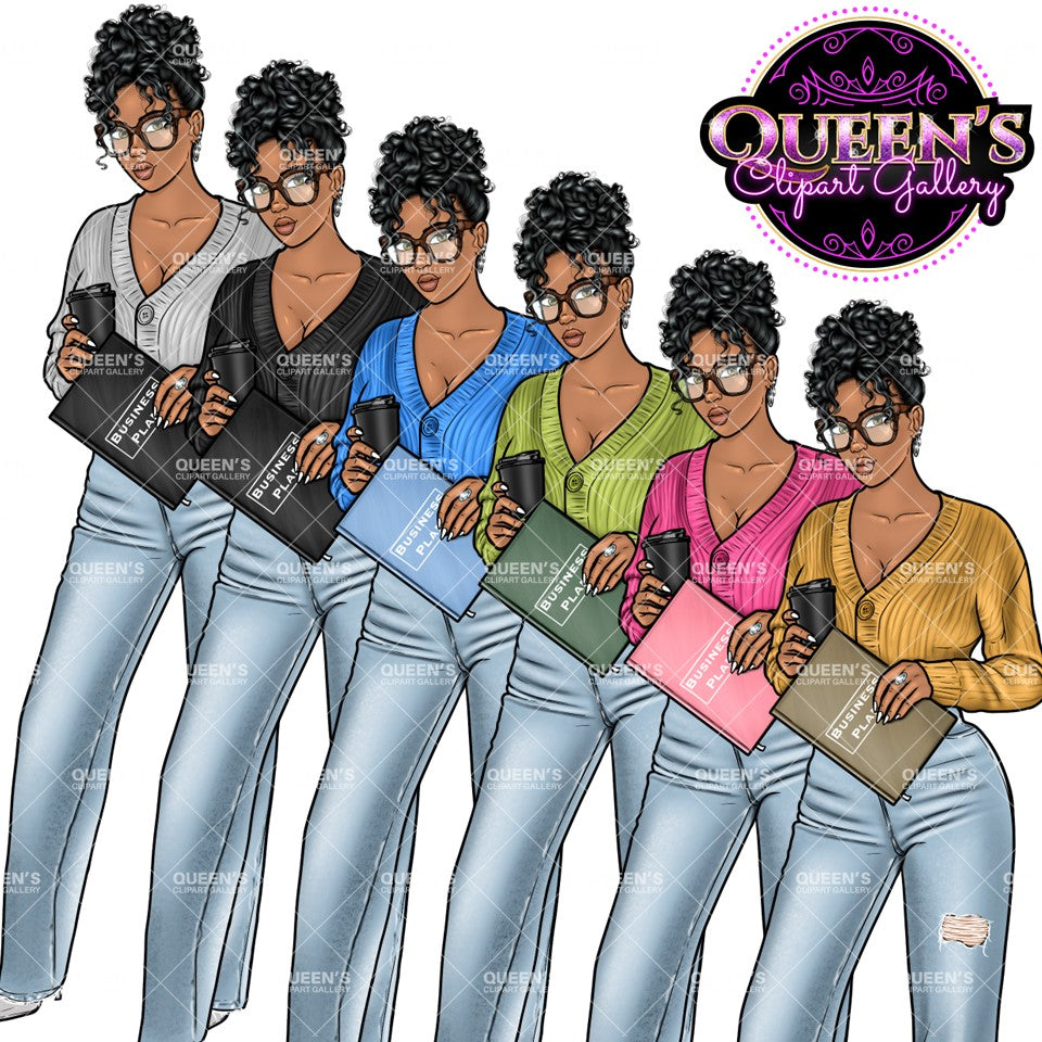 Denim girl clipart, Black girl magic, Fashion girl clipart, African American woman, Afro girl clipart, Girl boss, Fashion illustration, Boss lady