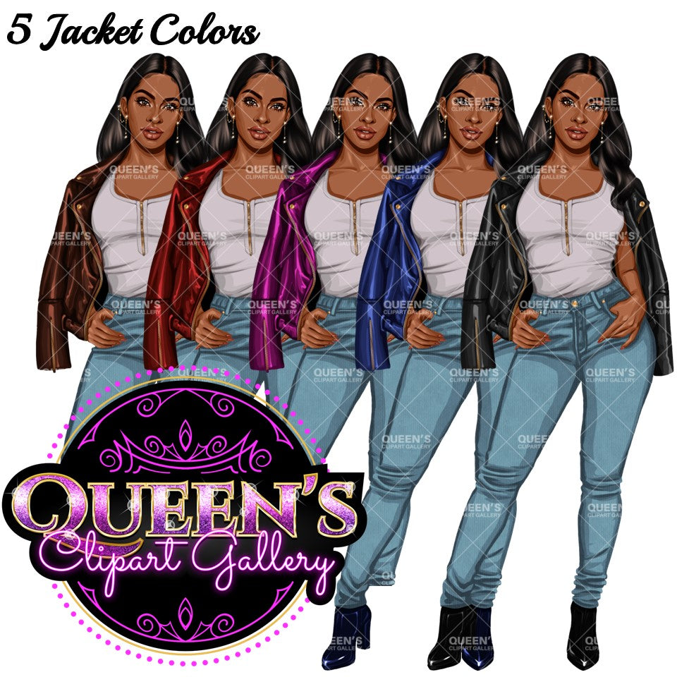Curvy denim girl, Jeans girl clipart, Curvy girl, Fashion girl clipart, Girl boss clipart, Fashion woman, Woman in leather jacket, Curvy woman