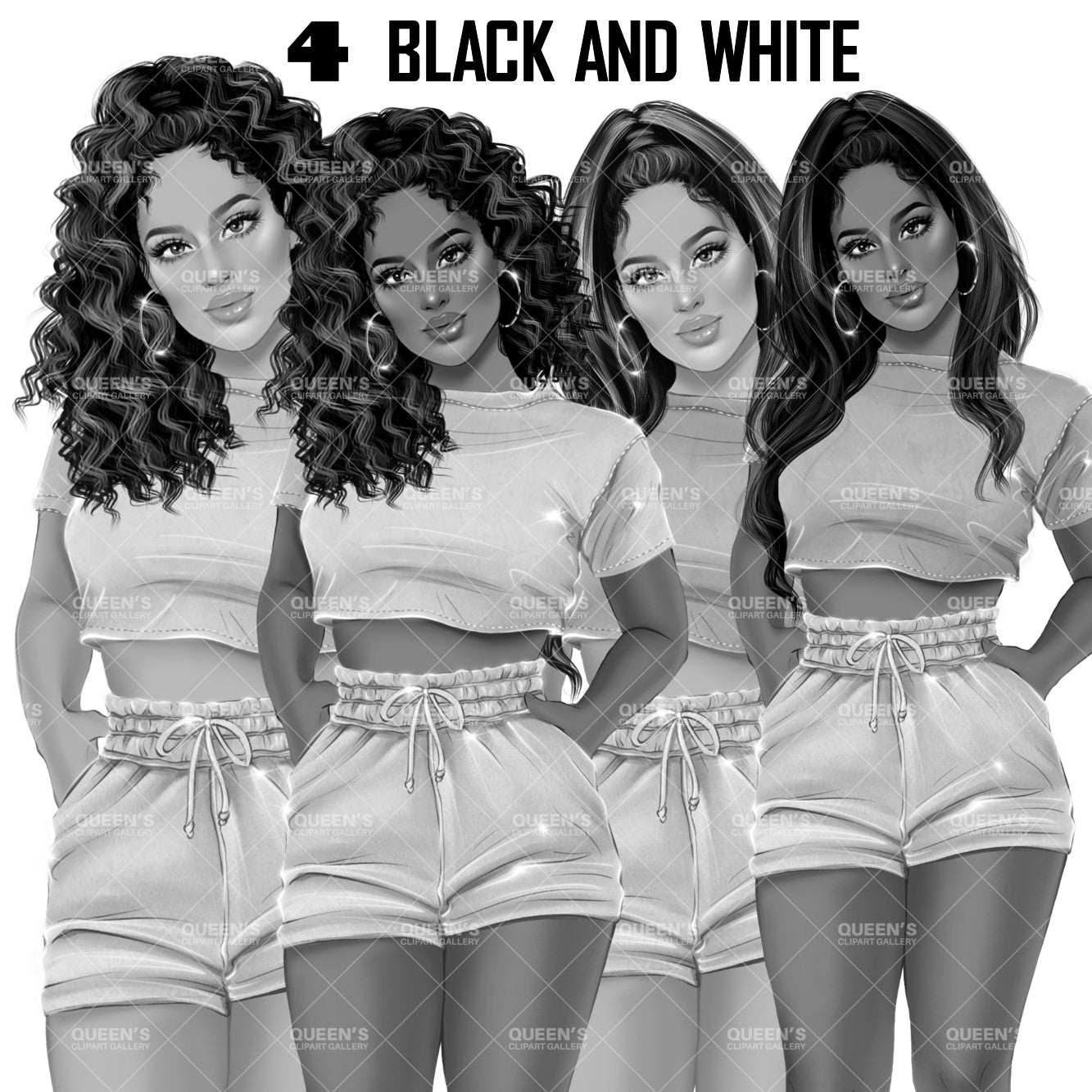 Denim shorts, Girl in shorts, Girl boss, Fashion girl clipart, Summer girl, Planner girl, Fashion illustration, Curly hair girl, Curvy girl