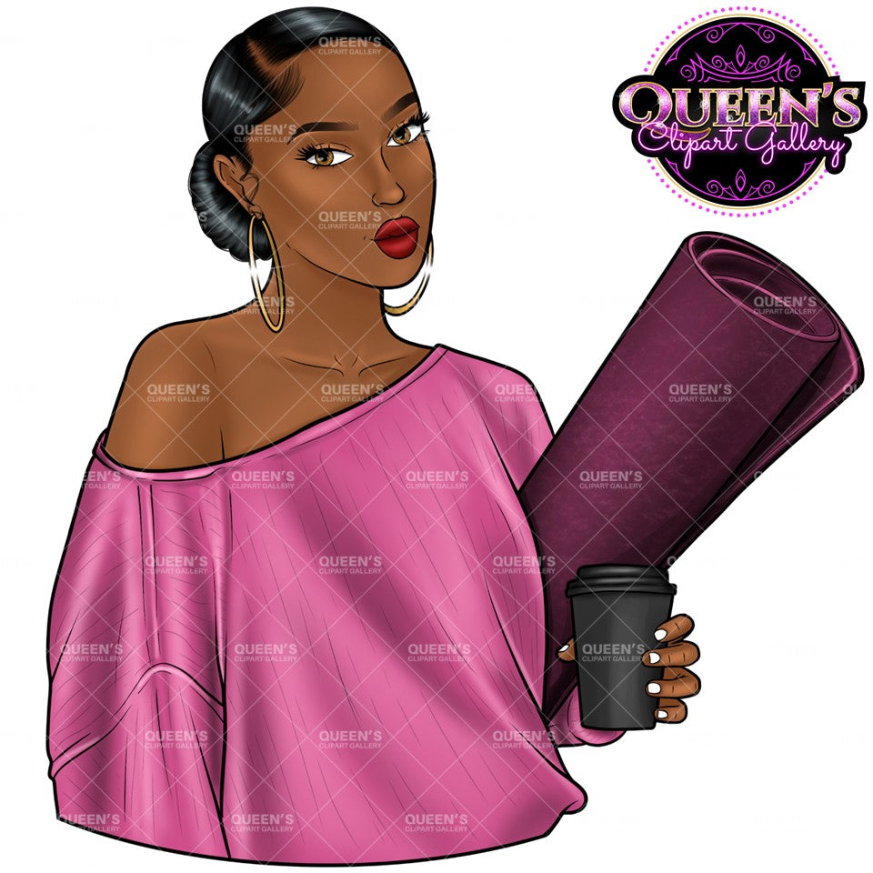 Yoga girl clipart, Meditation, Meditate, Relax at home, Fashion girl clipart, Cozy Clipart, Mindfulness clipart, African American clipart