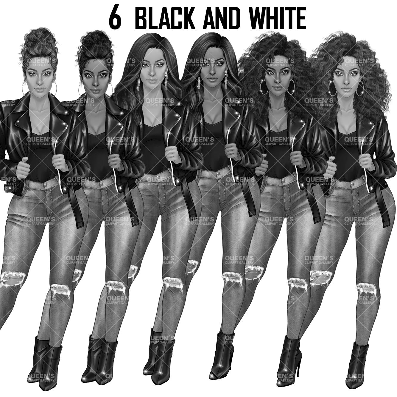 Denim jeans girl, Fashion girl clipart, Woman in leather Jacket, Afro girl clipart, Curvy girl, Fashion illustration, Curvy denim girl