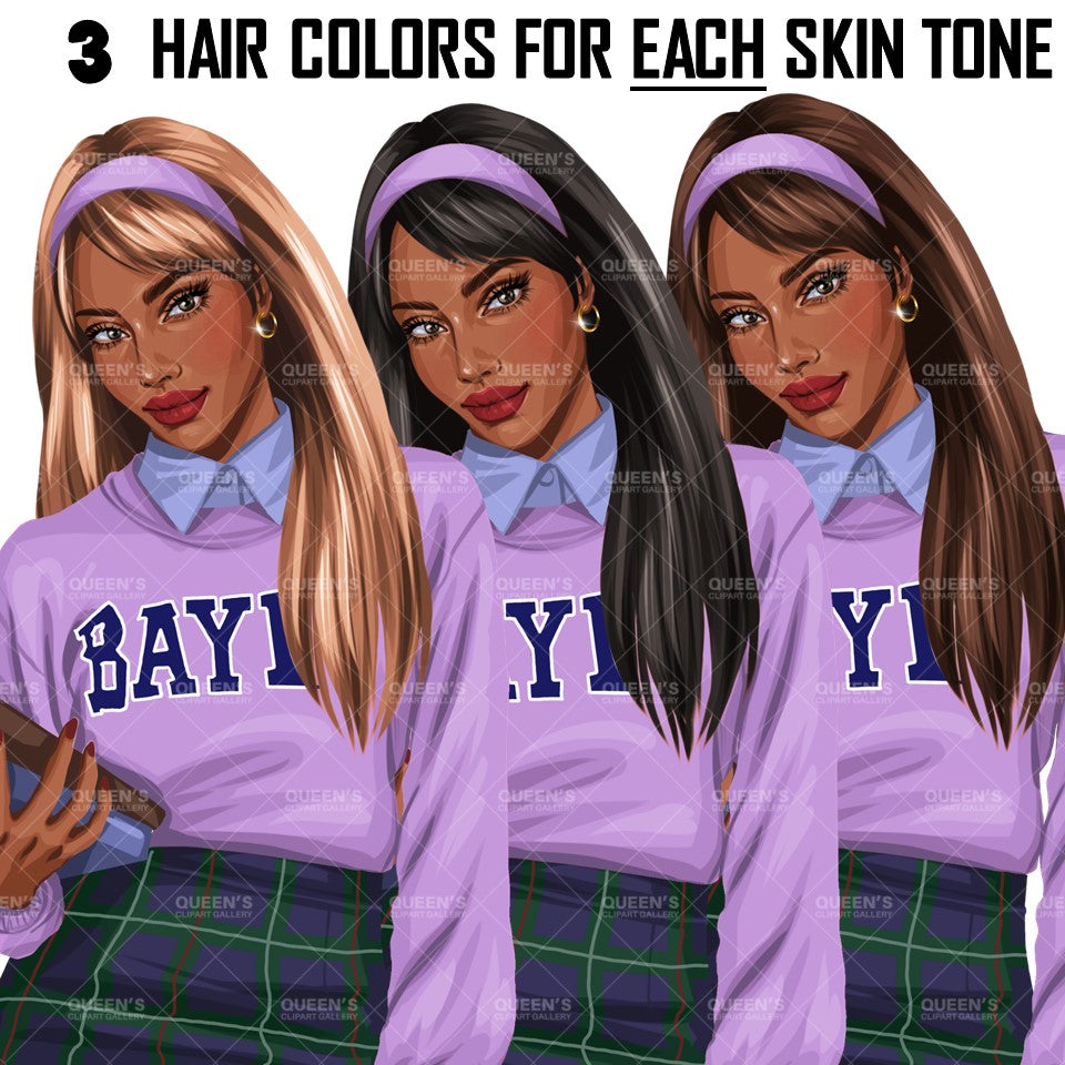 School girl clipart, Fashion girl clipart, Fashion illustration clipart, High school student clipart, Teenager clipart, Woman clipart, Curvy girl png, Girl boss, Planner girl