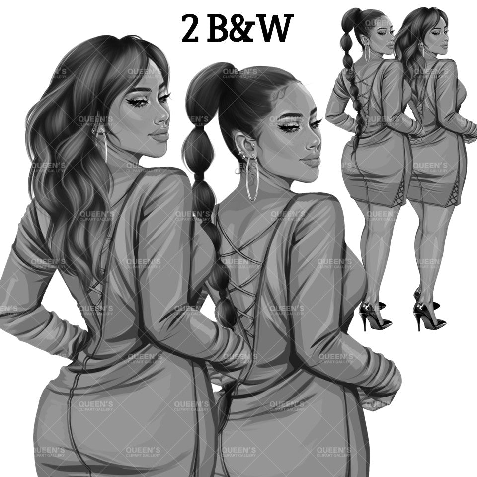 Back view, Red dress, Elegant woman, Fashion girl clipart, Fashion illustration clipart, Woman clipart png, Woman in dress, Curvy woman png