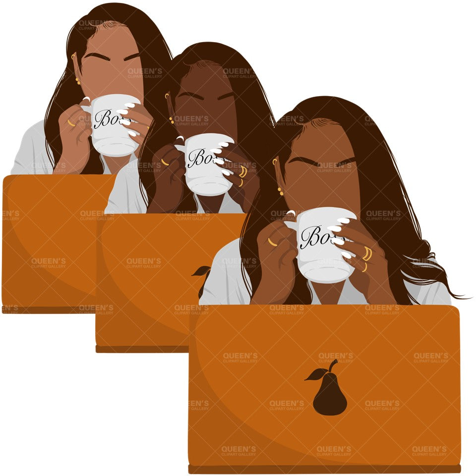 Flat clipart, Woman with Laptop, Afro girl clipart, Black woman clipart, Black girl magic, Fashion girl clipart, Girl boss clipart, Boss Lady