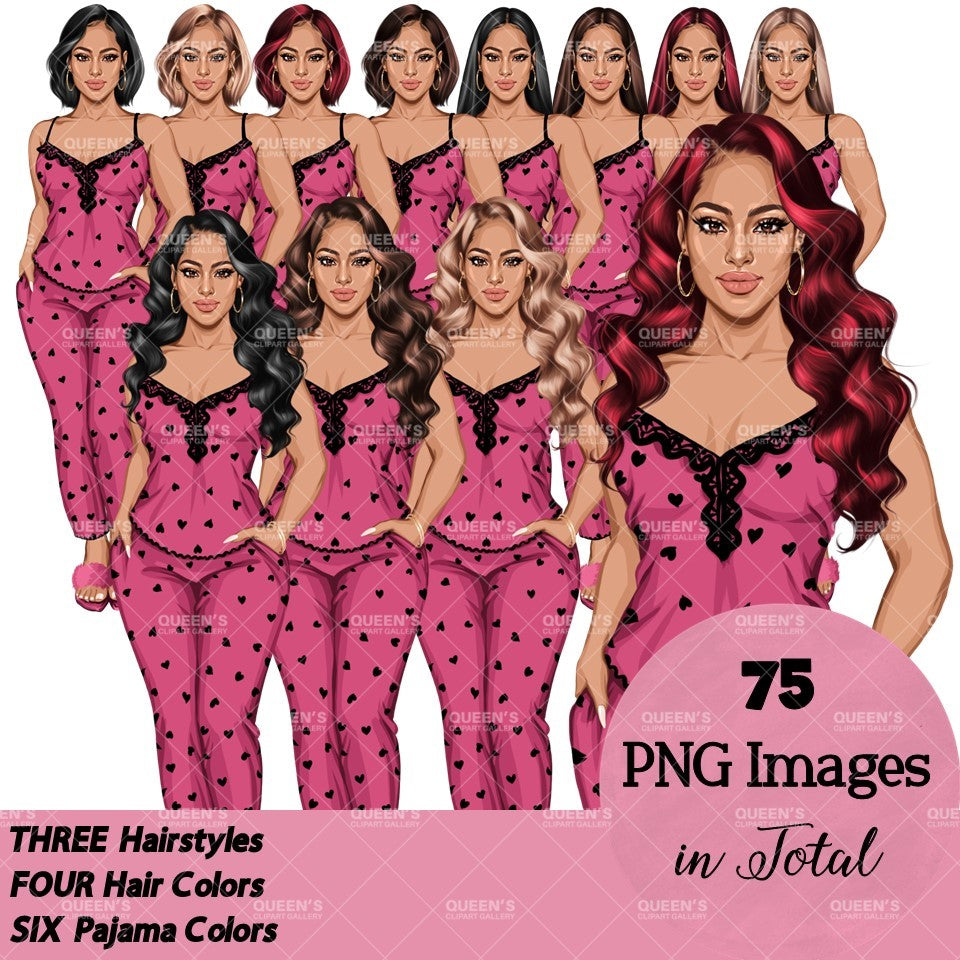 Pajama girl clipart, Afro Woman in Sleepwear, Pajama Illustration, Cozy clipart, Bedtime clipart, Pajama Fashion, Pajama Party, Fashion girl
