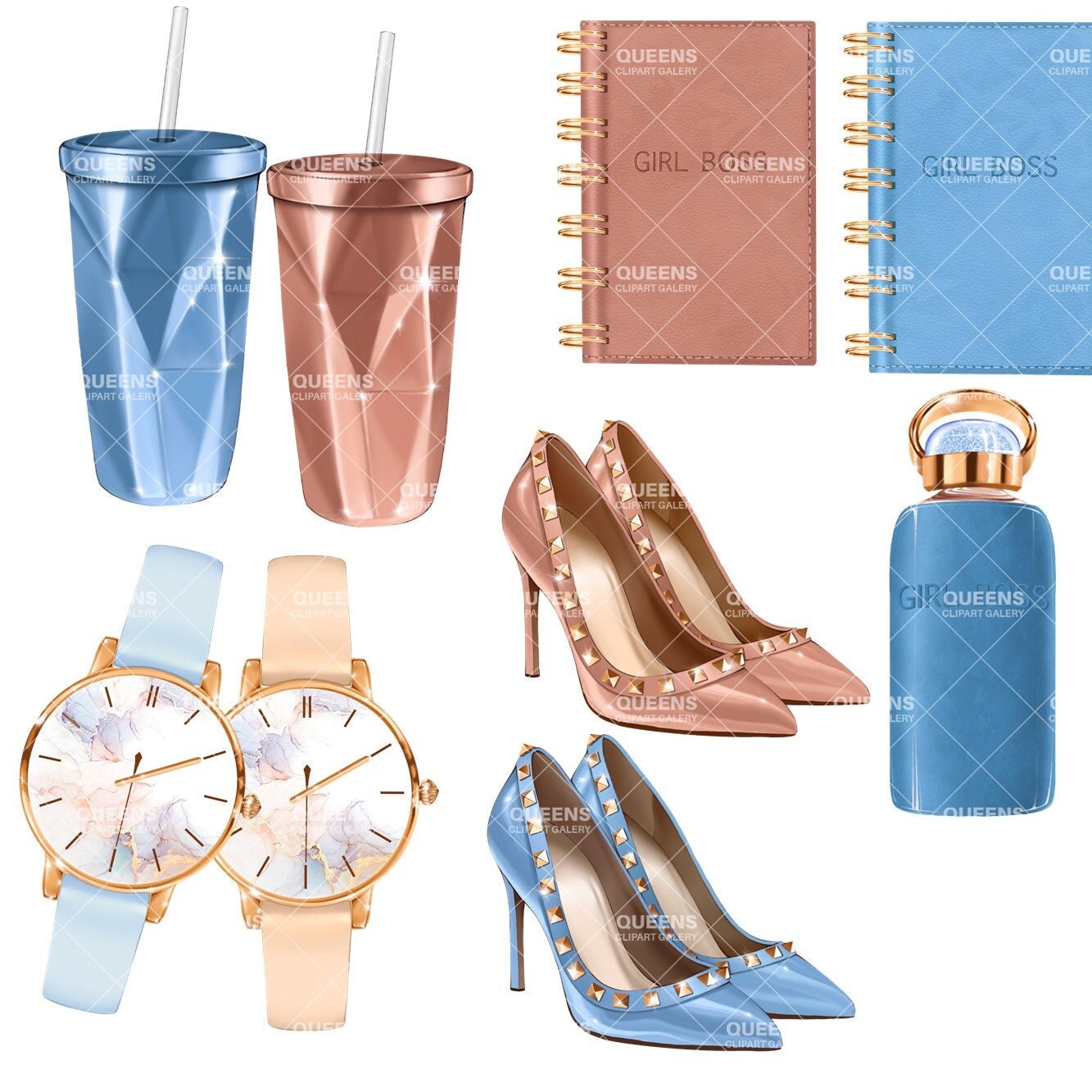 Blue Girl Boss Clipart Fashion girl clipart printable stickers Printable clipart fashion illustration clipart, clipart for planner