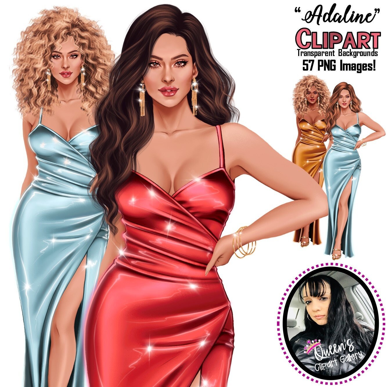 Evening Dress Woman Clipart PNG | Glam Fashion Woman Clipart | Elegant Female Character | Formal Dress PNG