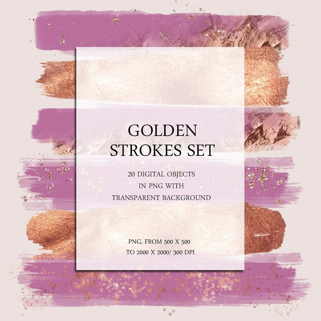 Brush Stroke Clipart, Golden Brush strokes, Brush Strokes Sublimation Design, Glam, Glitter, Hand Drawn Clipart, PNG Files, Digital Download