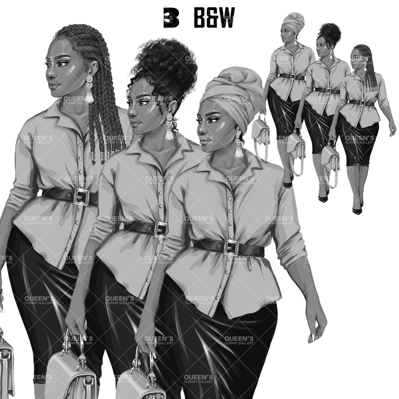 Afro girl clipart, Curvy girl clipart, Black woman clipart, Black girl magic, Fashion girl clipart, Girl boss clipart, Black girl png, Curvy