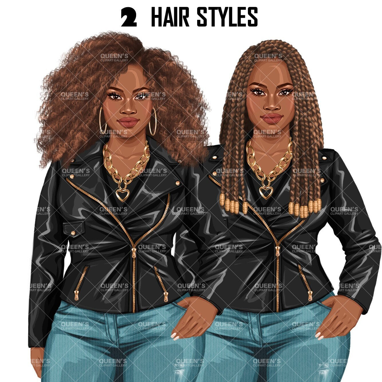 Curvy Denim Girls, Jeans Girl Clipart, Curvy girl clipart, Afro Woman clipart, Black girl magic, Girl boss clipart, African American woman