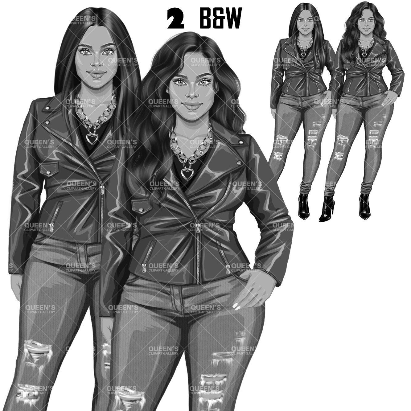 Curvy Denim Girl, Jeans Girl Clipart, Curvy girl clipart, Woman clipart, Fashion girl clipart, Girl boss clipart, Fashion woman, Fashion illustration clipart