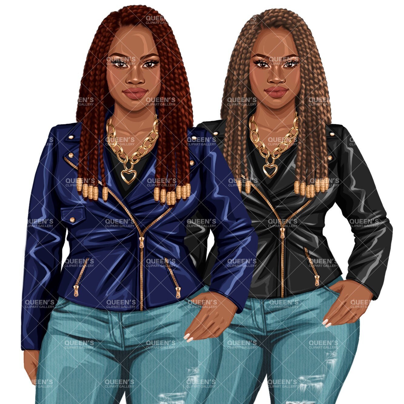 Curvy Denim Girls, Jeans Girl Clipart, Curvy girl clipart, Afro Woman clipart, Black girl magic, Girl boss clipart, African American woman