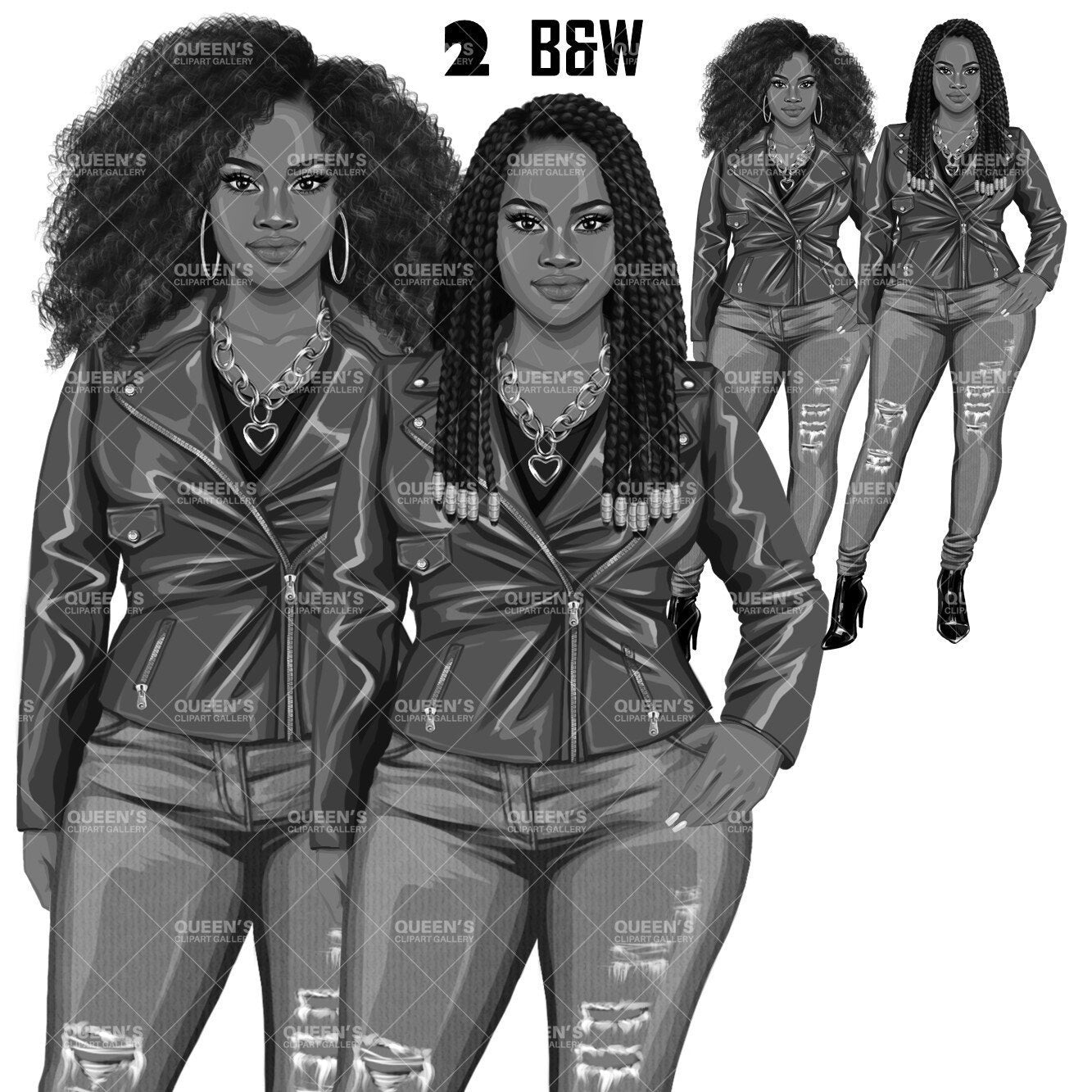 Curvy Denim Girls, Jeans Girl Clipart, Curvy girl clipart, Afro Woman clipart, Black girl magic, Girl boss clipart, African American woman