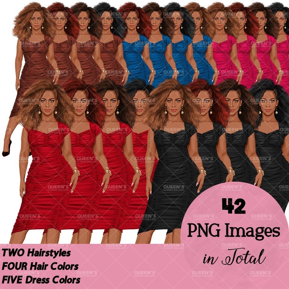 Elegant woman, Woman in dress, Black girl magic, Afro girl clipart, Fashion girl clipart, Black woman clipart, Boss lady, Curvy girl clipart