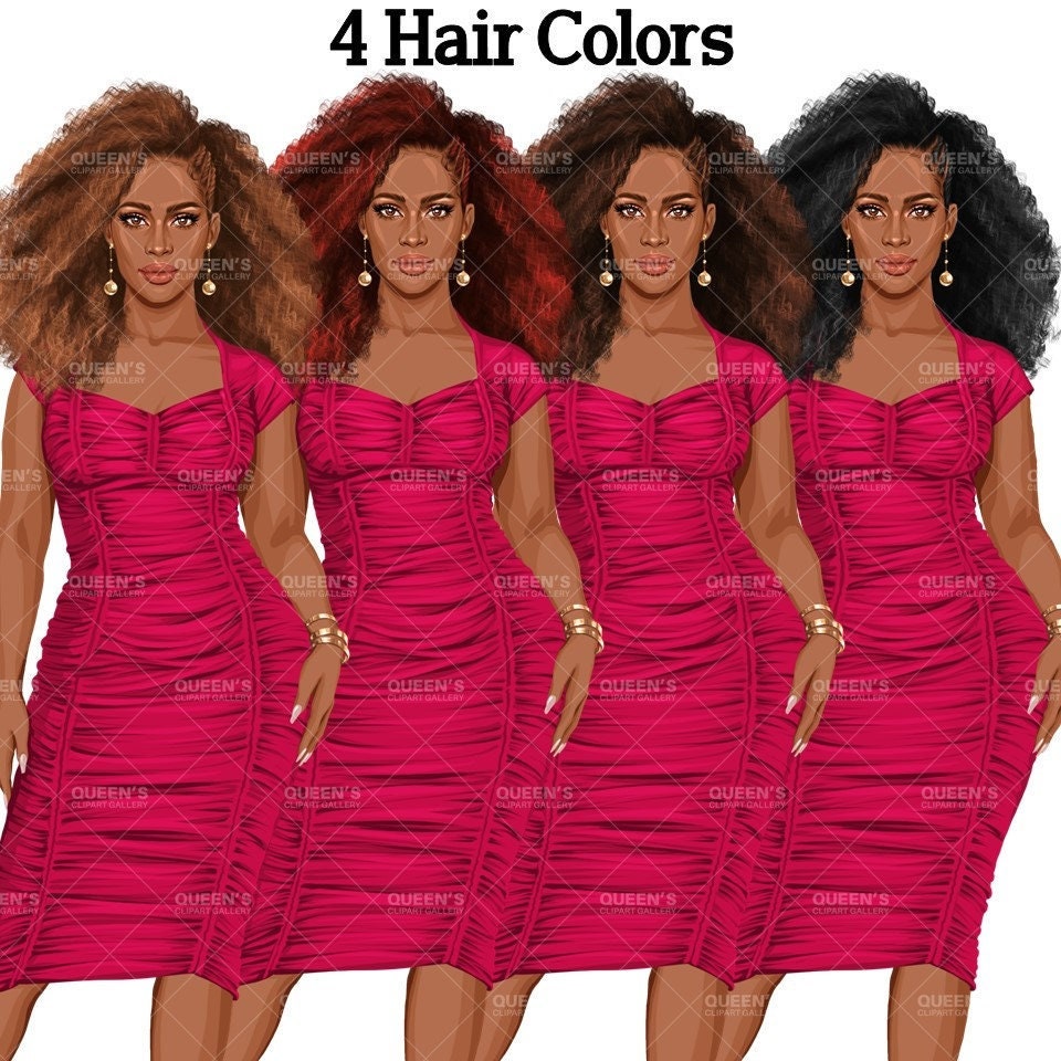 Elegant woman, Woman in dress, Black girl magic, Afro girl clipart, Fashion girl clipart, Black woman clipart, Boss lady, Curvy girl clipart