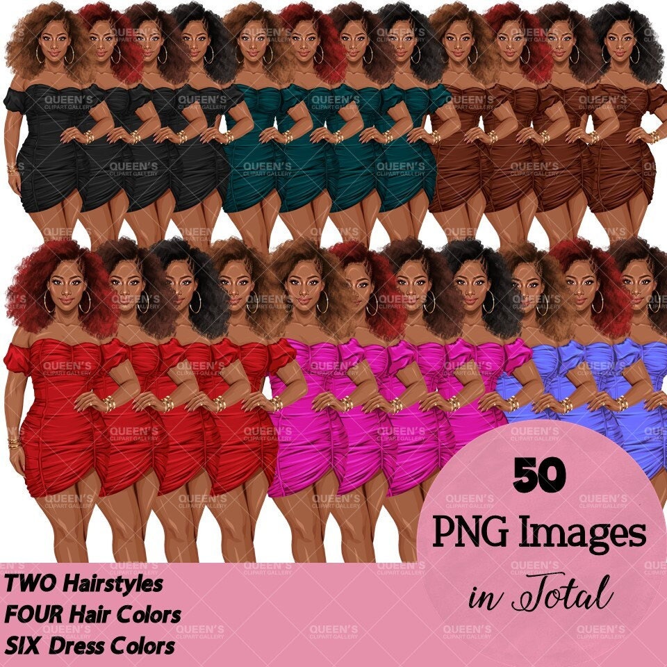 Elegant woman, Woman in dress, Black girl magic, Afro girl clipart, Fashion girl clipart, Black woman clipart, Boss lady, Curvy girl clipart
