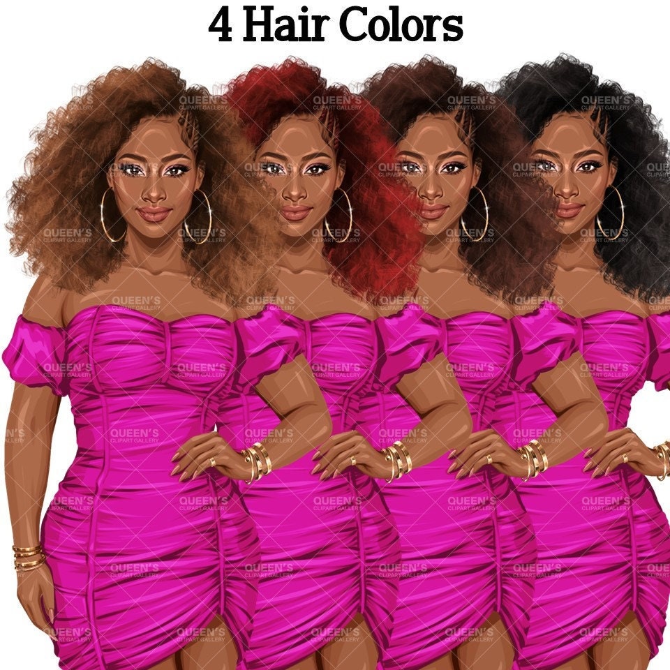 Elegant woman, Woman in dress, Black girl magic, Afro girl clipart, Fashion girl clipart, Black woman clipart, Boss lady, Curvy girl clipart