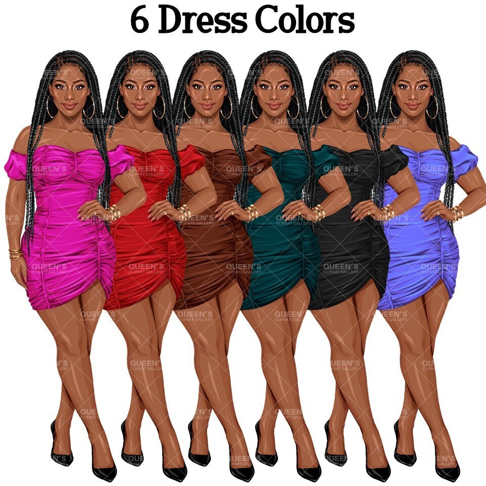 Elegant woman, Woman in dress, Black girl magic, Afro girl clipart, Fashion girl clipart, Black woman clipart, Boss lady, Curvy girl clipart