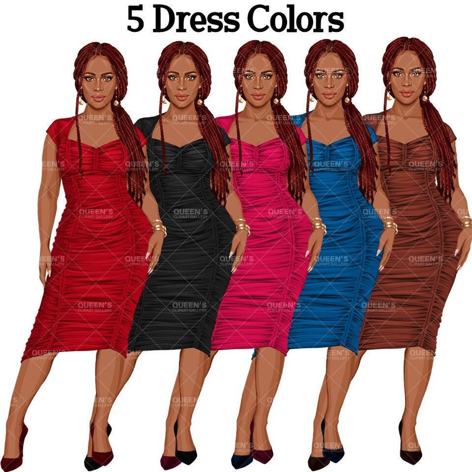 Elegant woman, Woman in dress, Black girl magic, Afro girl clipart, Fashion girl clipart, Black woman clipart, Boss lady, Curvy girl clipart