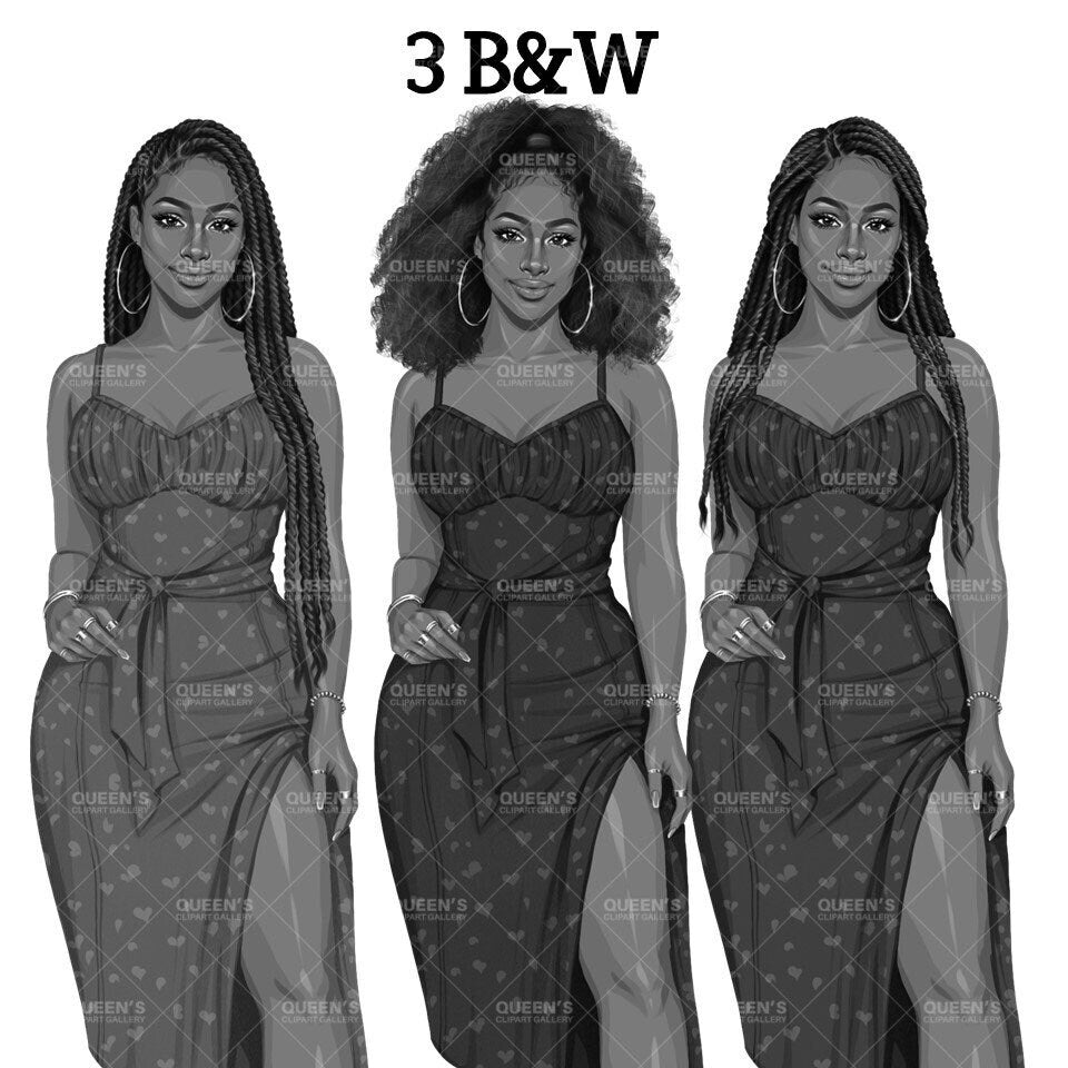 Girl in Summer Dress, Fashion girl clipart, Fashion illustration clipart, Afro woman clipart, Woman in dress, Black girl png, Summer girl