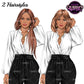 Business woman clipart featuring long straight hair and short bob hairstyle, white blouse, black wide-leg pants and gold jewelry.